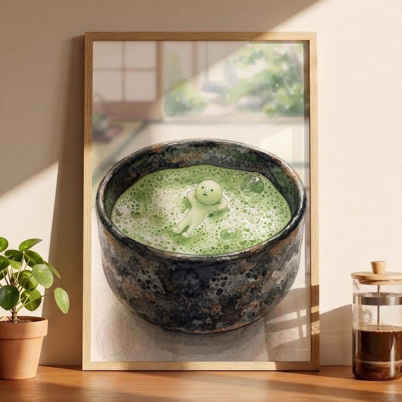Smiski Inspired Matcha Bowl Poster, Kawaii Room Wall Art