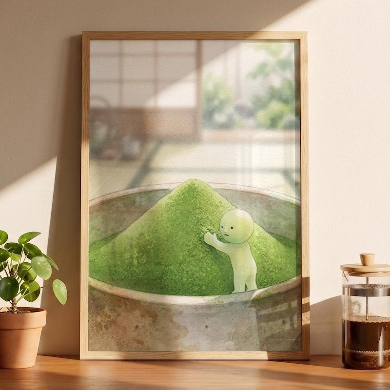 Smiski Inspired Matcha Powder Poster, Kawaii Room Wall Art