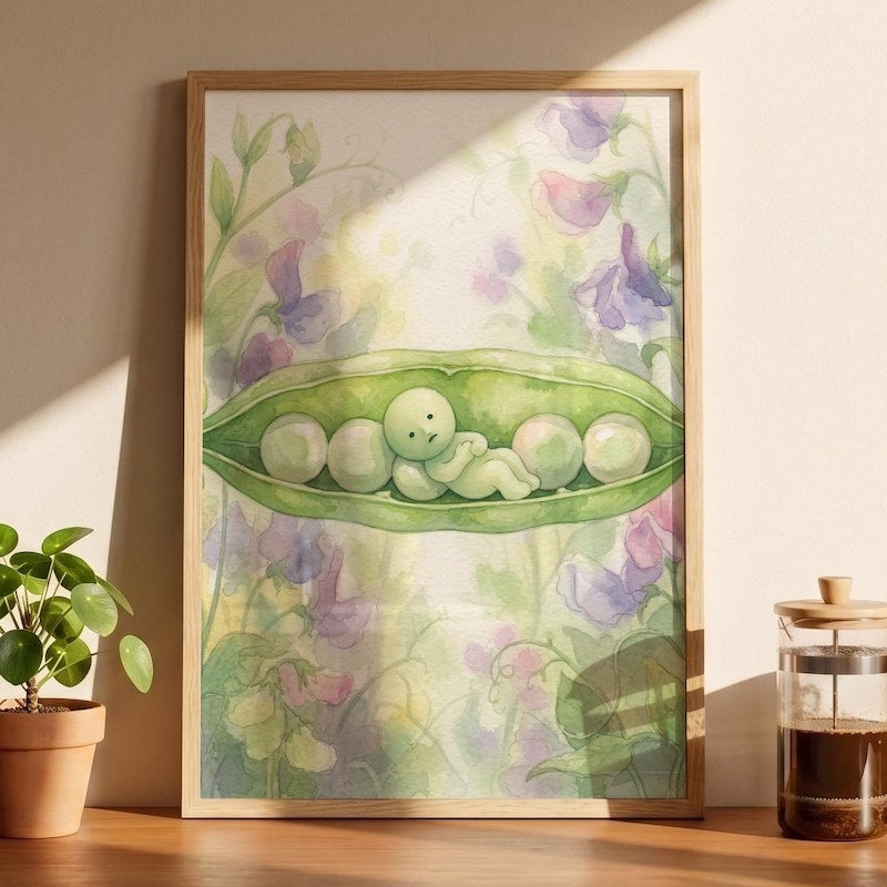 Smiski Inspired Sweet Pea Pod Poster, Kawaii Room Wall Art