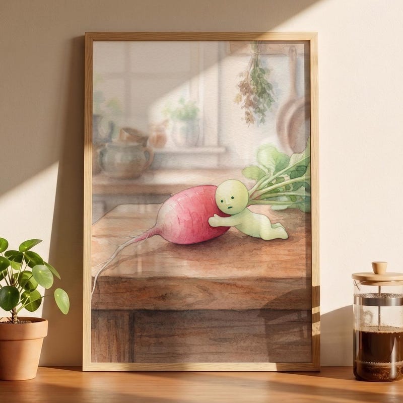Smiski Inspired French Radish Poster, Kawaii Room Wall Art