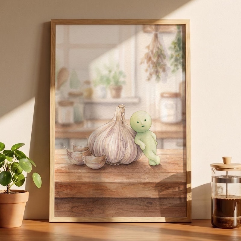 Smiski Inspired Garlic Bulb Poster, Kawaii Room Wall Art