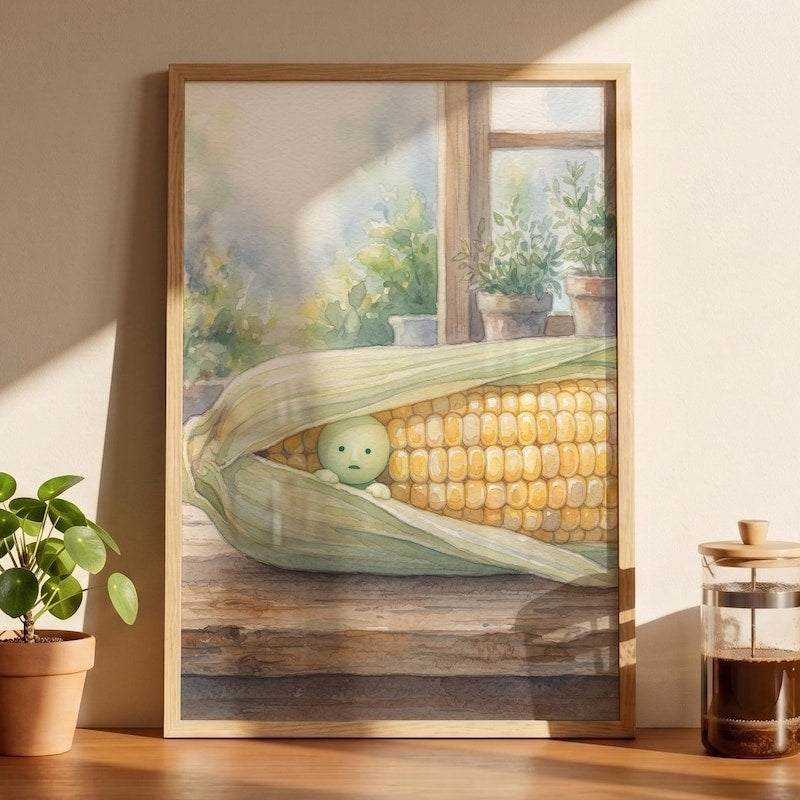Smiski Inspired Sweet Corn Poster, Kawaii Room Wall Art