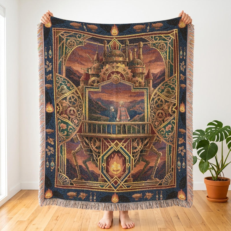 Howls Moving Castle Inspired Woven Throw, Ghibli Art & Room Decor