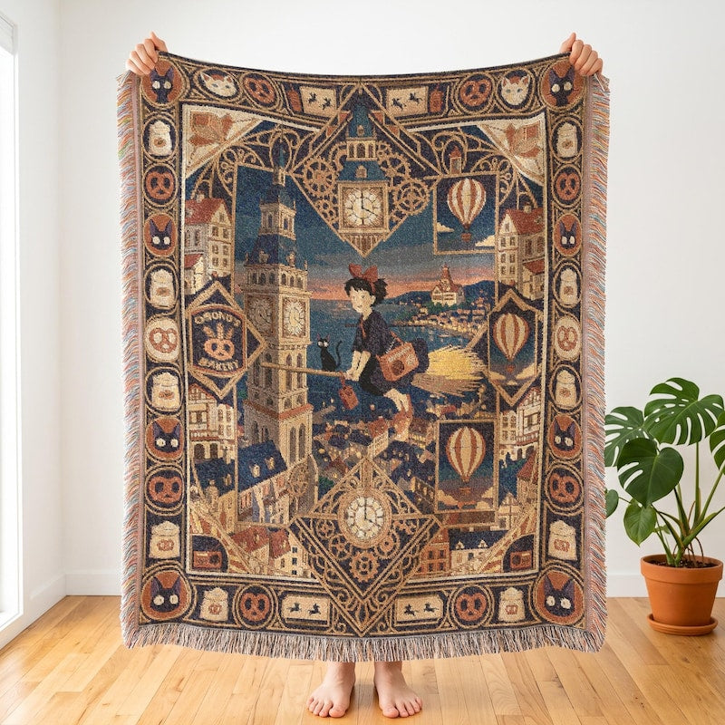 Kiki Delivery Service Inspired Blanket, Kawaii Room & Witch Decor