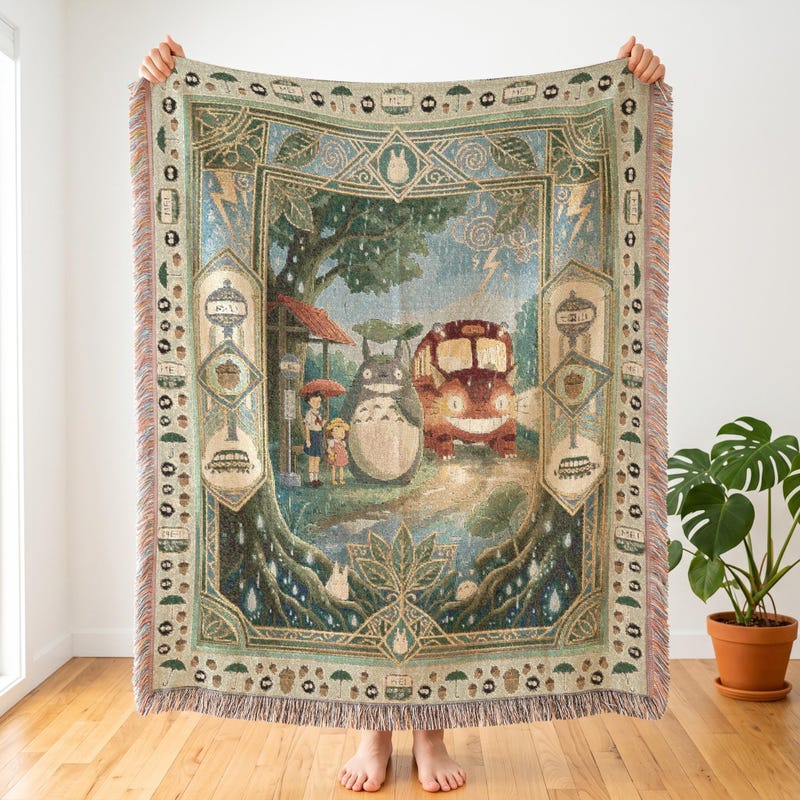 My Neighbor Totoro Inspired Woven Throw, Cozy Desk & Ghibli Decor