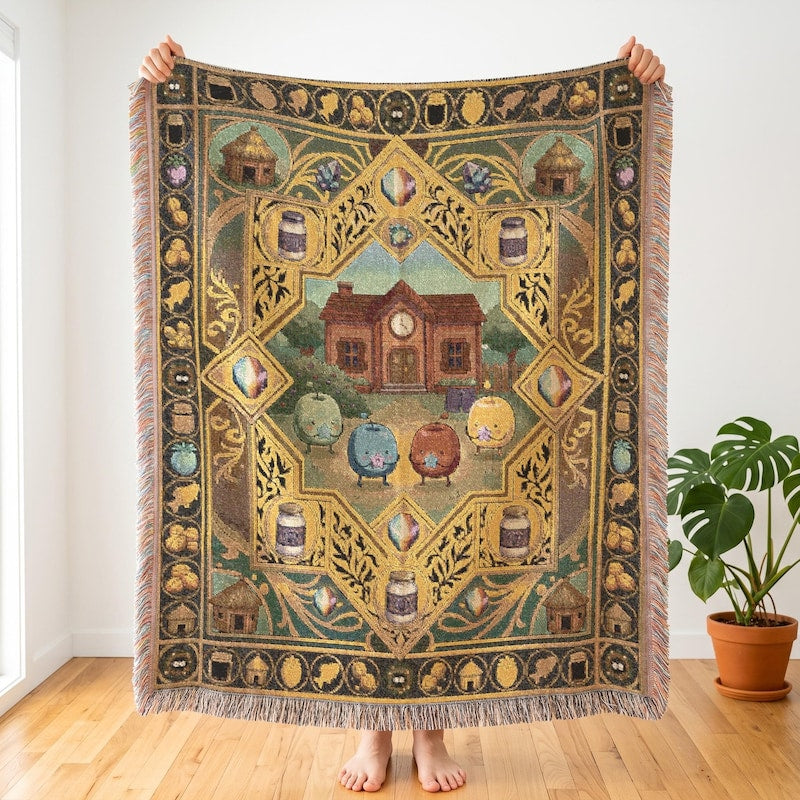 Stardew Valley Inspired Woven Blanket, Cozy Gamer Community Decor