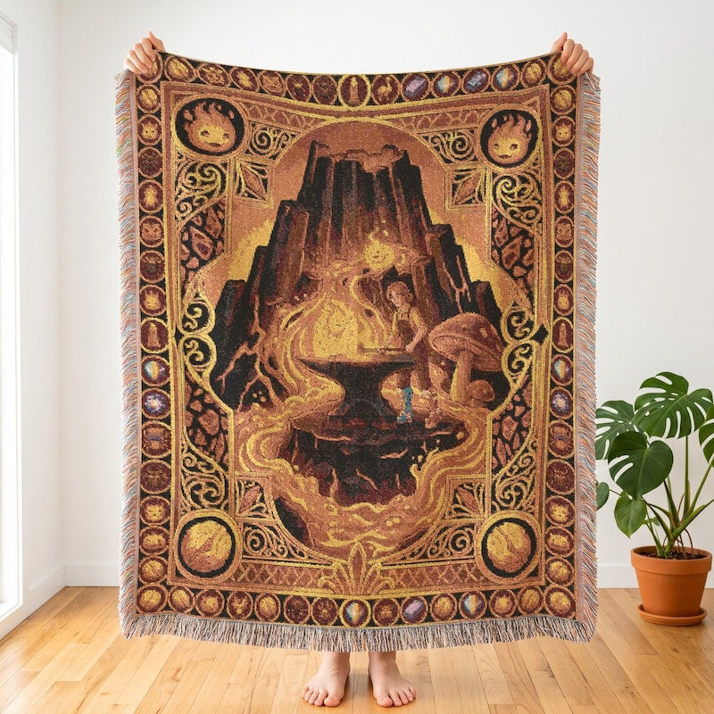 Ginger Island Volcano Inspired Woven Blanket, Stardew Valley, Gamer Room Textile