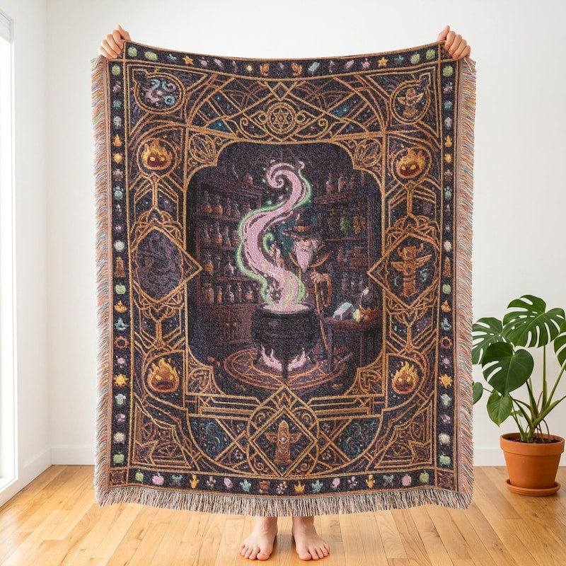 Wizard Rasmodius Inspired Woven Blanket, Stardew Valley, Cozy Witch Gamer Decor