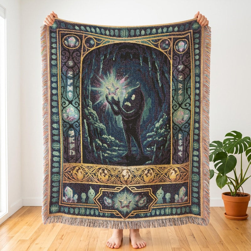 Krobus Stardrop Inspired Woven Blanket, Stardew Valley, Mystic Gaming Room Decor