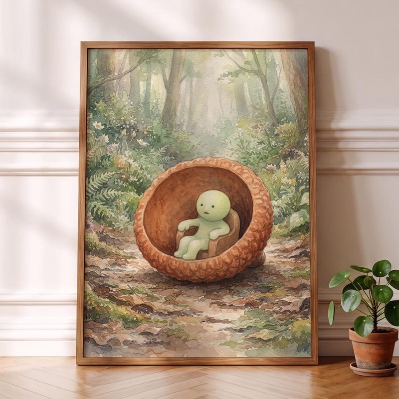 Smiski Inspired Art, Cozy Acorn Cap Woodland Print