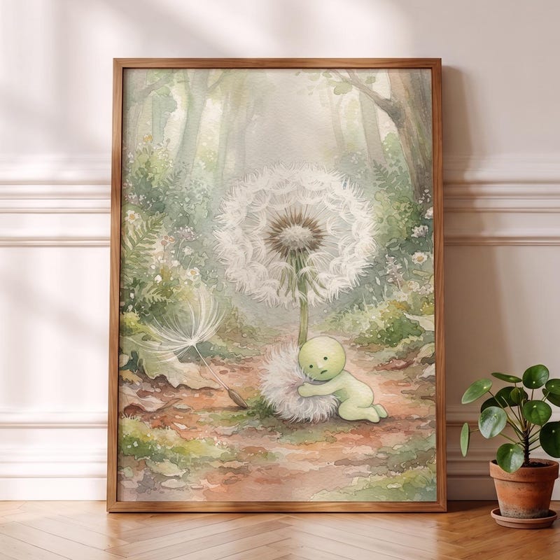 Smiski Inspired Poster, Fluffy Dandelion Seed Art