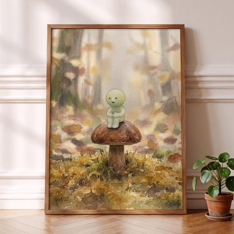 Smiski Inspired Art, Woodland Mushroom Cap Stool Print