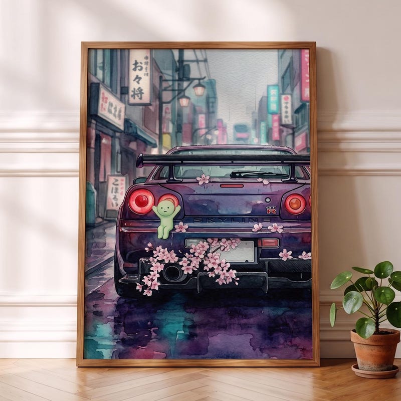 Smiski Inspired JDM Print, Nissan Skyline R34 Art