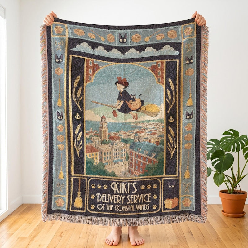Kiki's Delivery Service Inspired Woven Blanket, Anime Witch Throw