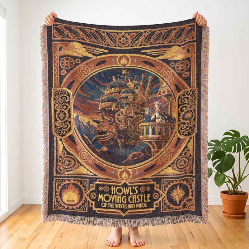 Howl's Moving Castle Inspired Woven Blanket, Fantasy Anime Throw
