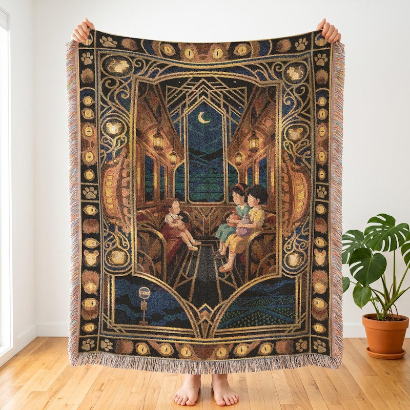 Cozy Catbus Interior Inspired Woven Blanket, Nostalgic Anime Throw