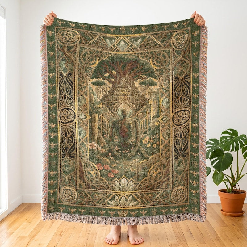 Laputa Garden Robot, Castle In The Sky Inspired Woven Blanket, Mossy Anime Throw
