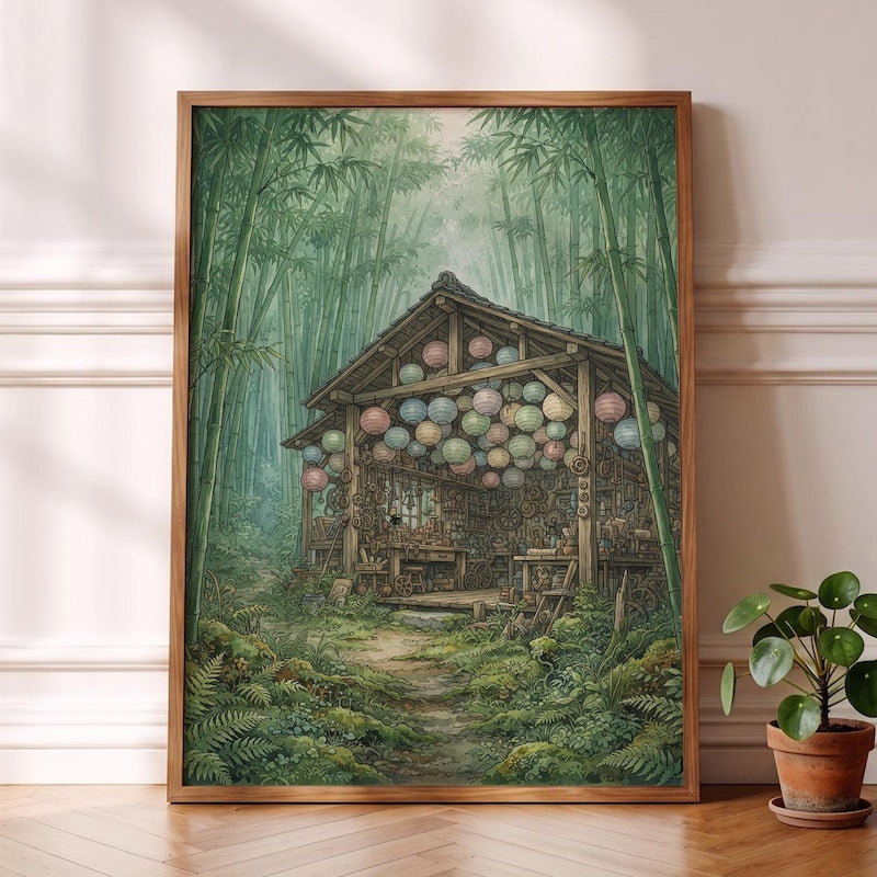 Ghibli-esque Workshop Poster, Whimsical Anime Bamboo Forest Art