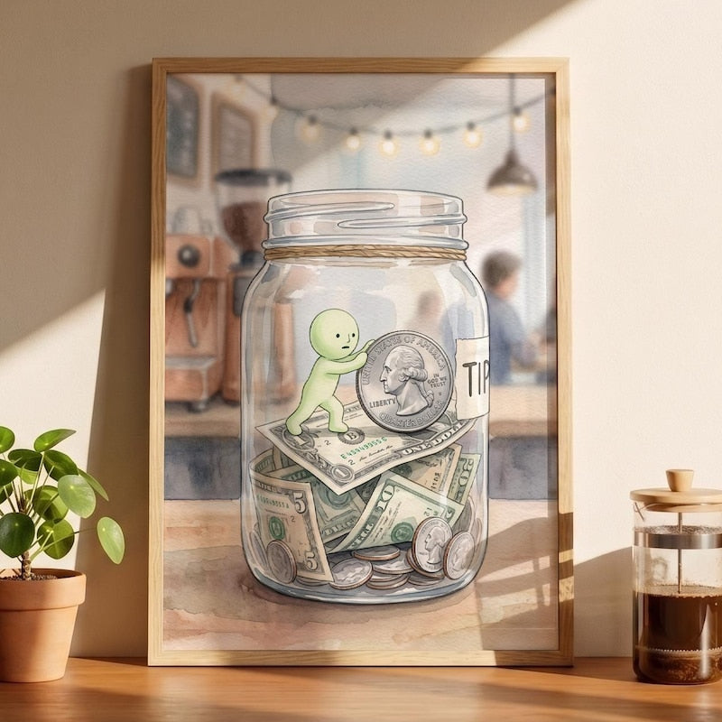 Smiski Inspired Cafe Print, Whimsical Tip Jar Poster