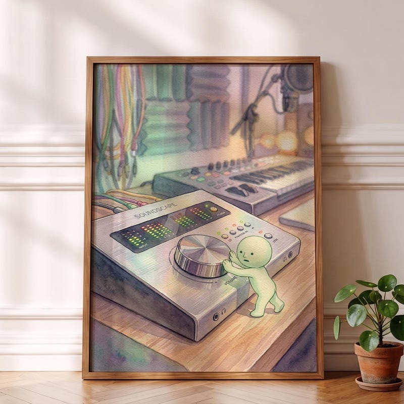 Smiski Inspired Poster, Studio Audio Interface Desk Decor