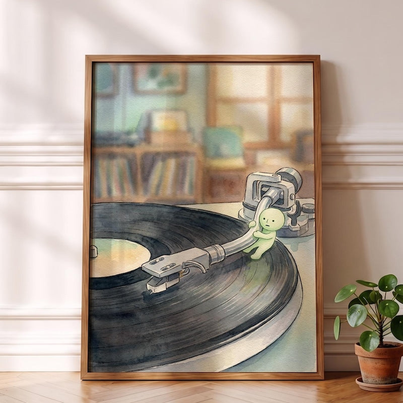 Smiski Inspired Poster, Spinning Vinyl Turntable Wall Decor