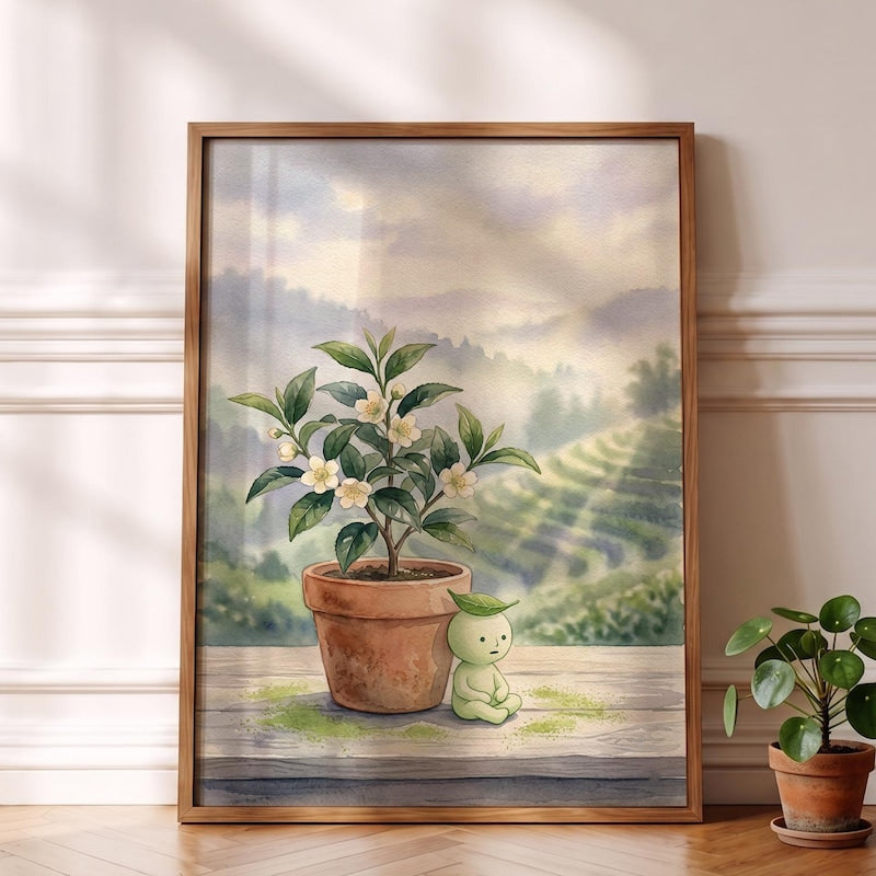 Smiski Inspired Poster, Matcha Green Tea Plant Wall Decor