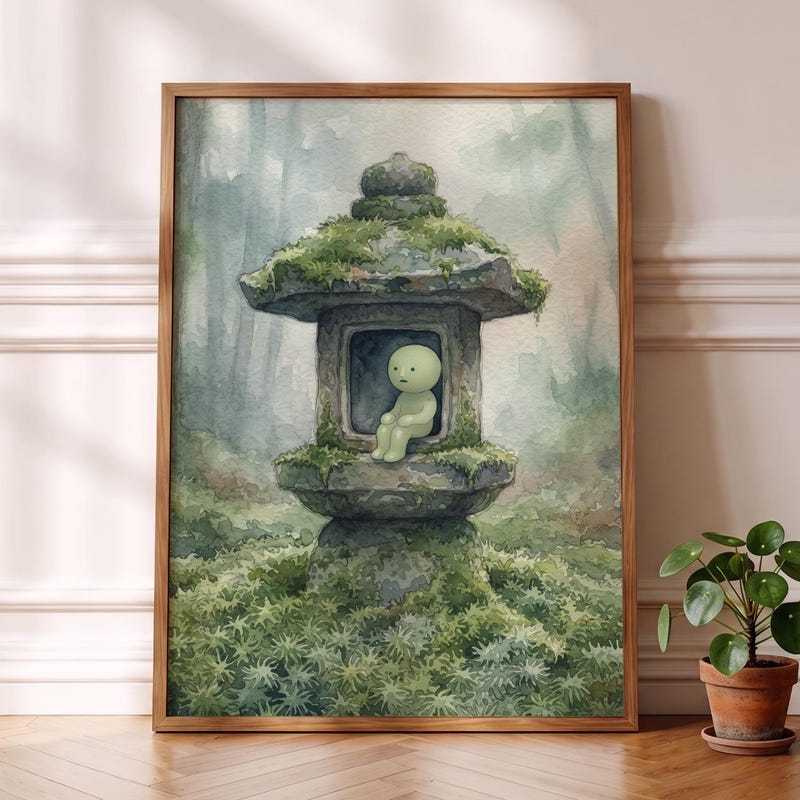 Stone Lantern Smiski Inspired Poster, Kawaii Decor
