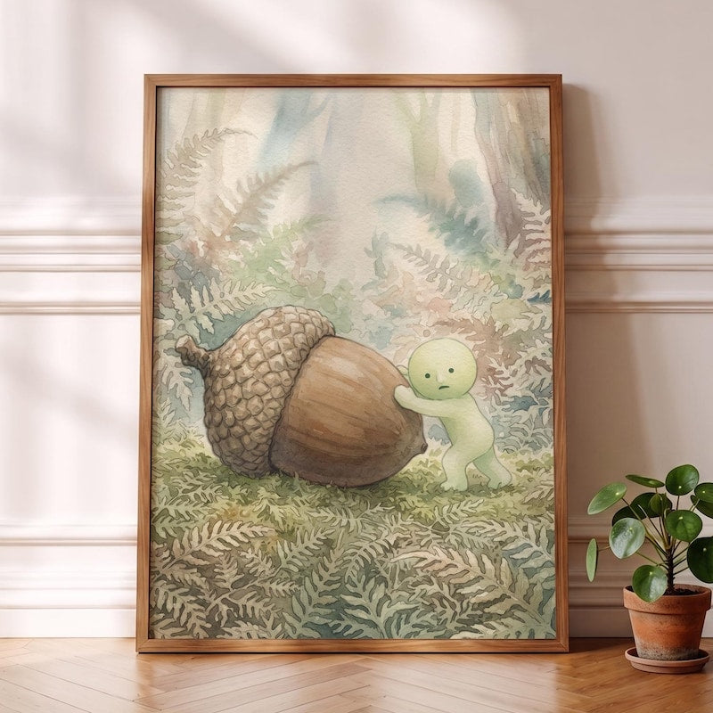 Giant Acorn Smiski Inspired Poster, Ghibli Vibe