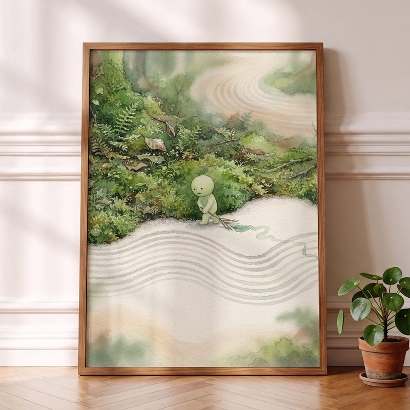 Zen Garden Smiski Inspired Poster, Minimalist Art