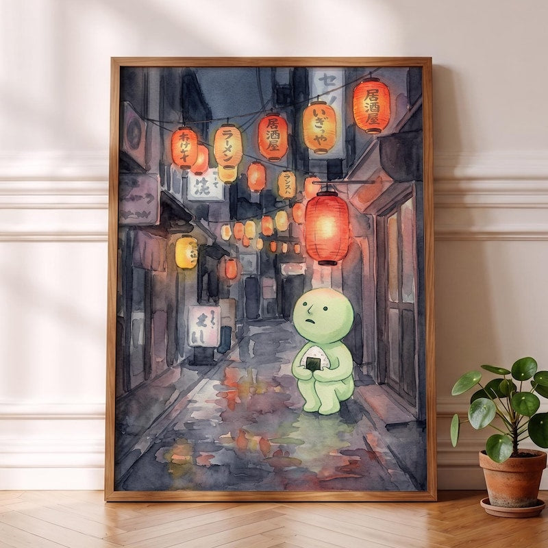 Rainy Lantern Smiski Inspired Poster, Tokyo Vibe