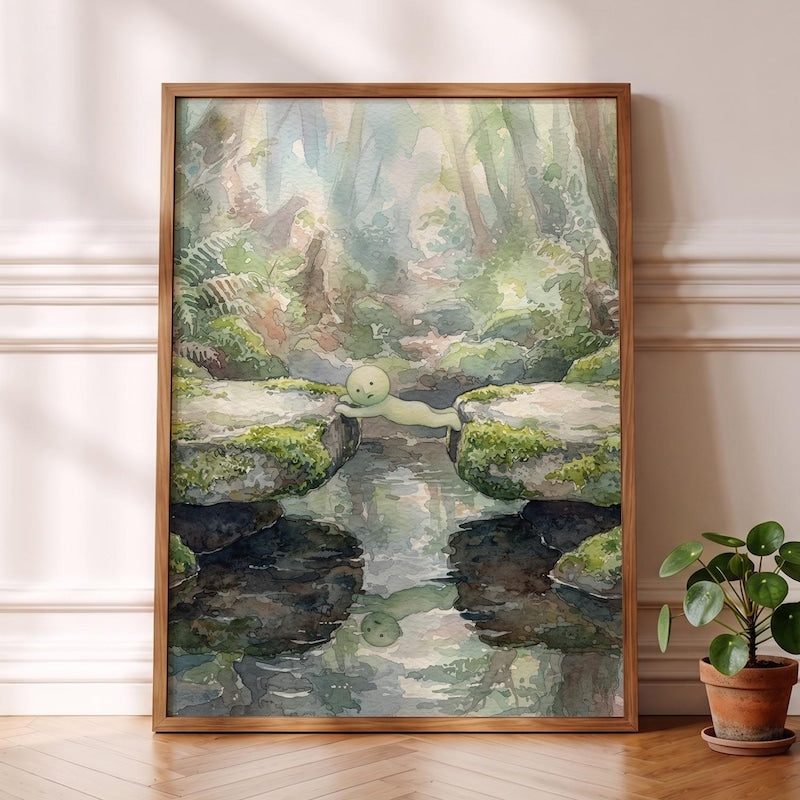 Stepping Stone Smiski Inspired Poster, Kawaii