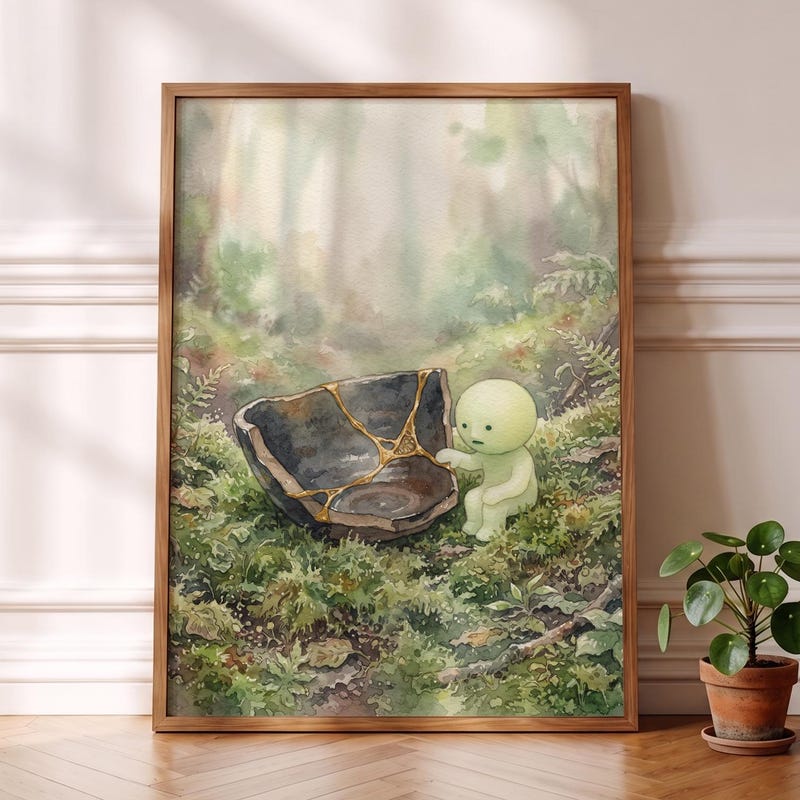Kintsugi Ceramic Smiski Inspired Poster, Art Print