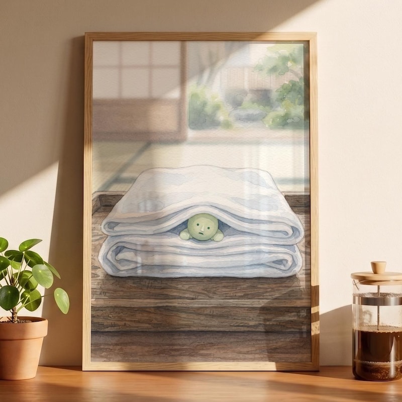 Smiski Inspired Linen Cloth Poster, Kawaii Room Wall Art