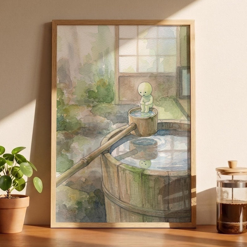 Smiski Inspired Bamboo Ladle Poster, Kawaii Room Wall Art