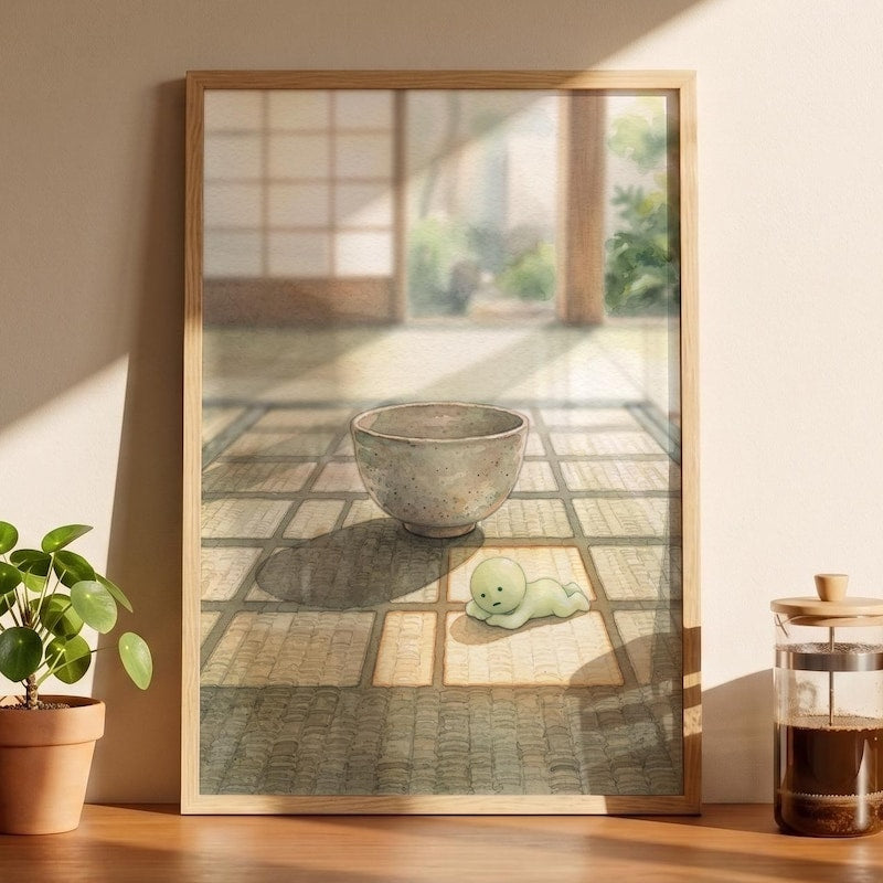 Smiski Inspired Shoji Shadow Poster, Kawaii Room Wall Art
