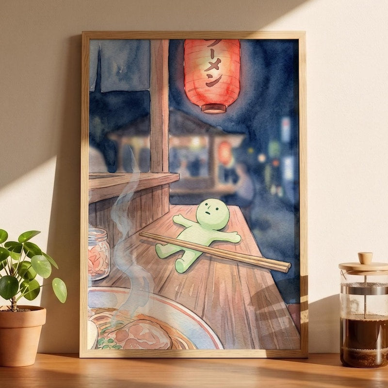 Smiski Inspired Ramen Chopstick Poster, Kawaii Wall Art