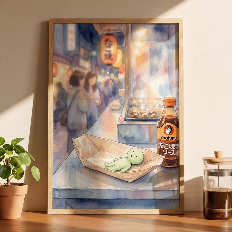 Smiski Inspired Takoyaki Tray Poster, Kawaii Room Wall Art