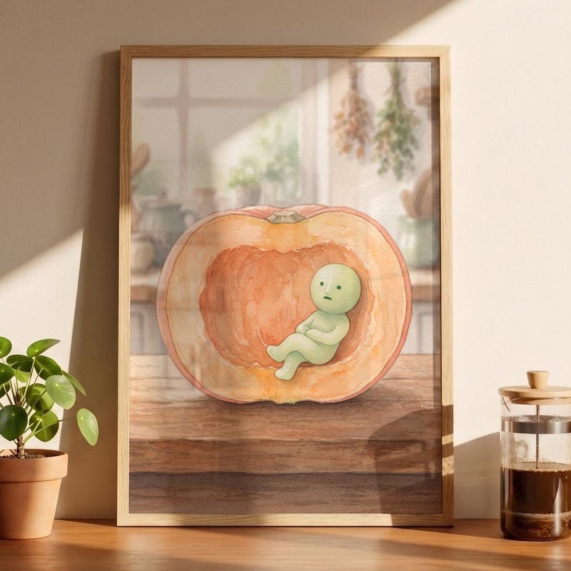 Smiski Inspired Pastel Pumpkin Poster, Kawaii Room Wall Art