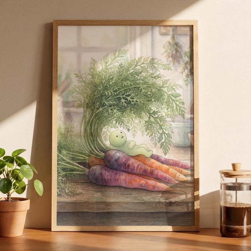 Smiski Inspired Heirloom Carrot Poster, Kawaii Room Wall Art