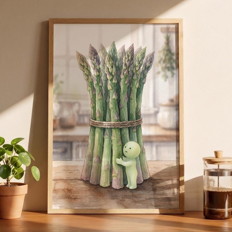 Smiski Inspired Asparagus Poster, Kawaii Room Wall Art