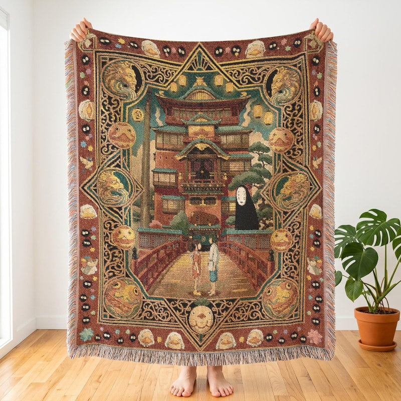 Spirited Away Inspired Woven Blanket, Anime Room & Cozy Dorm Decor