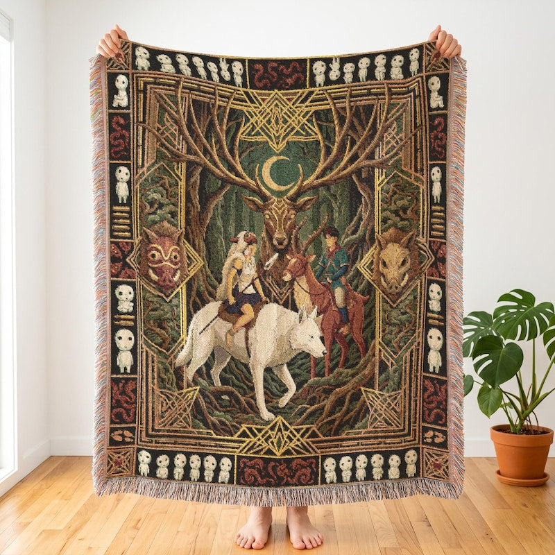 Princess Mononoke Inspired Woven Blanket, San Art & Gamer Decor