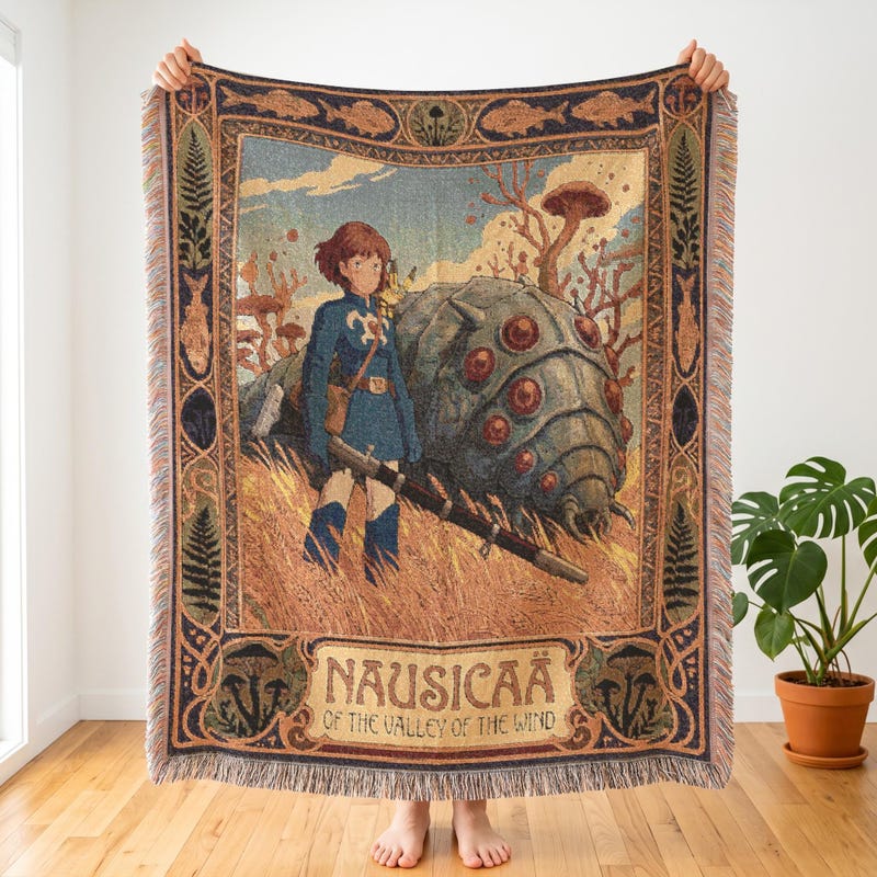 Nausicaa Ukiyo-e Inspired Woven Blanket, Matte Anime Art Tapestry