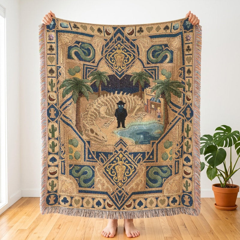 Mr Qi Desert Inspired Woven Blanket, Stardew Valley Gamer Tapestry