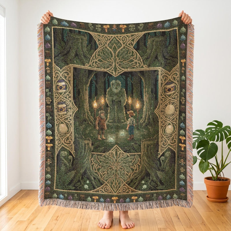 Secret Woods Inspired Woven Blanket, Stardew Valley, Earthy Gamer Room Tapestry