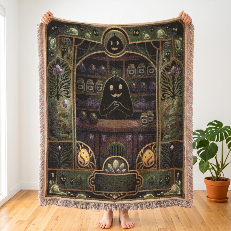 Krobus Sewer Shop Inspired Woven Blanket, Cozy Stardew Valley Art