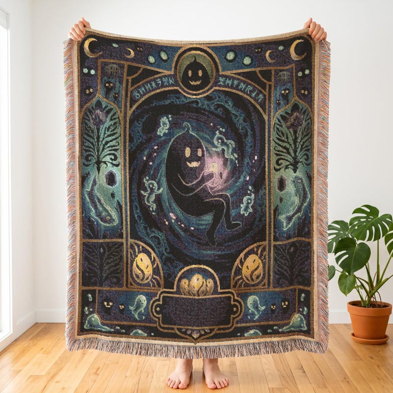 Krobus Void Inspired Woven Blanket, Stardew Valley, Ethereal Gamer Room Tapestry
