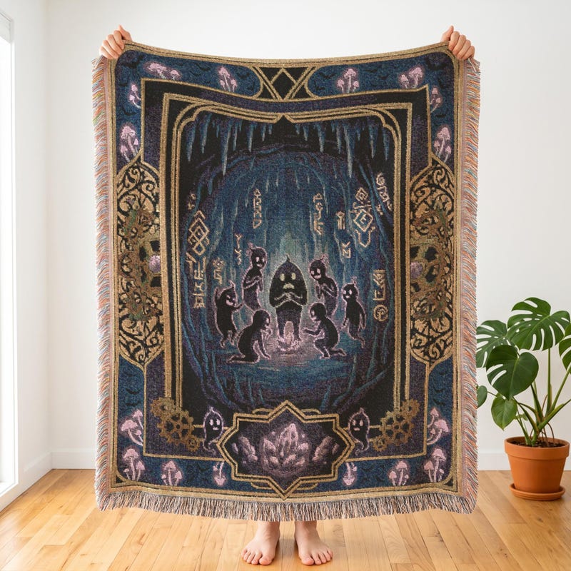 Shadow People Inspired Woven Blanket, Stardew Valley, Cavern Gamer Room Accent