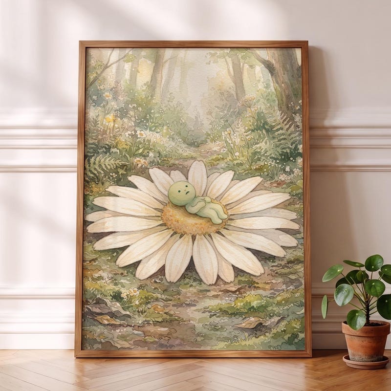 Smiski Inspired Print, Wildflower Petal Bed Art