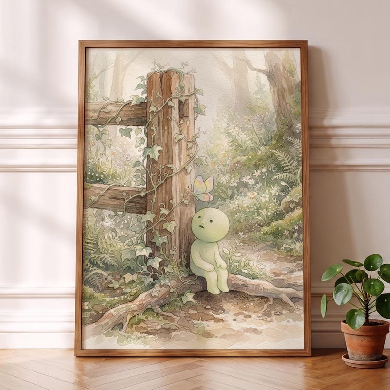 Smiski Inspired Poster, Fence Post Butterfly Art